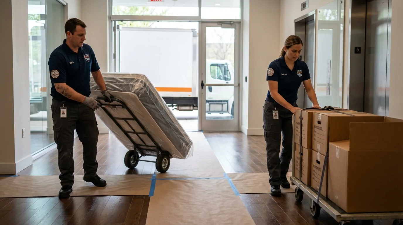 Professional apartment movers loading elevator in Staten Island, NY